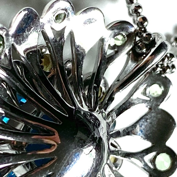 Sterling Silver Floral Tiered Multi Stone Necklace - Picture 4 of 5